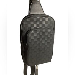 FUMATORE Unisex Black Checkered Zip Around Sling Pack Crossbody Bag